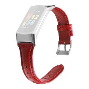 Generic Fitbit Charge 5 cowhide genuine leather watch strap - Wine Red / Red