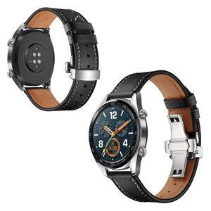 Generic Huawei Watch GT / 2 / Watch Magic ægte læder Urrem - Sort / Sølv Black