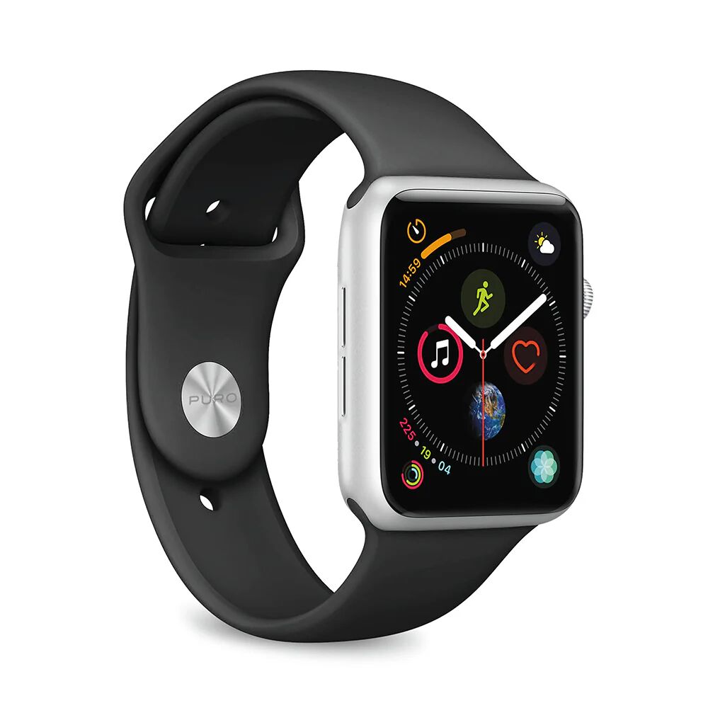 Puro Apple Watch (42-44mm) Puro ICON Silikone Rem i Str. S/M & M/L - Sort