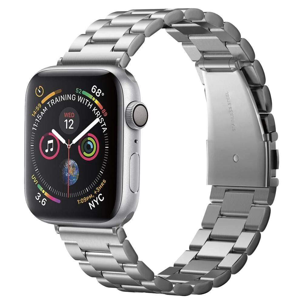 Spigen Apple Watch (42-44mm) Spigen Modern Fit Band - Rustfri Stål Rem inkl. Stifter - Sølv