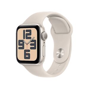 Apple Watch SE (2023), GPS, 40 mm, Caja de aluminio blanco estrella, Vidrio delantero Ion-X, Talla S/M, Correa deportiva estrella