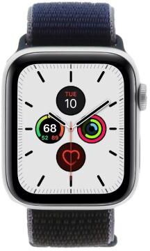 Apple Watch Series 5 aluminio plateado 44mm con pulsera deportiva Loop azul noche (GPS) plateado - Reacondicionado: muy bueno   30 meses de garantía