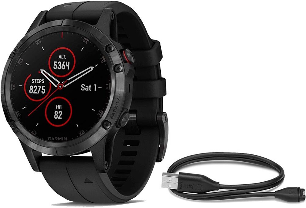 Garmin Pulsómetros con gps fenix 5 plus zafiro negro correa negra