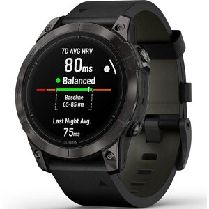 Garmin epix Pro (Gen 2) Sapphire Edition  47 mm  Hiilenharmaa DLC-pinnoitettu titaani, musta nahkahihna 010-02803-30