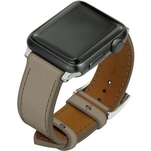 Noreve Bracelet en cuir pour montre Apple Watch – Griffe 1 Darboun sabla Boitier - Inserts 38 / 40 / 41 mm argenté + boucle ardillon argentée