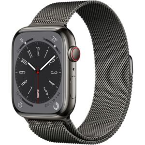 Apple Watch Series 8 OLED 45 mm - Boîtier en Acier inoxydable Graphite - GPS + Cellular - Bracelet Milanais - Graphite - Neuf - Publicité