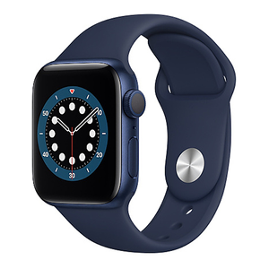 Apple Watch Series 6 GPS + Cellular, 40mm boitier aluminium bleu avec bracelet sport bleu marine - Publicité