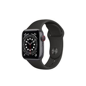 Apple Watch Series 6 GPS + Cellular, 40mm boitier aluminium gris sidéral avec bracelet sport noir - Publicité