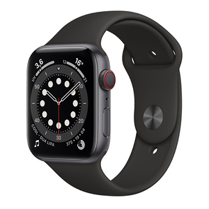 Apple Watch Series 6 GPS, 40mm boitier aluminium gris sidéral avec bracelet sport noir - Publicité