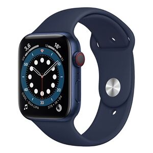 Apple Watch Series 6 GPS, 40mm boitier aluminium bleu avec bracelet sport bleu marine - Publicité