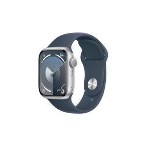 Apple Series 9 GPS 41 mm Boîtier en Aluminium Argent avec Bracelet de Sport Bleu Tempete - M/L - Publicité