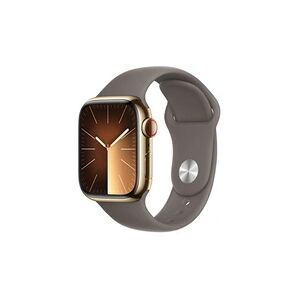 Apple Series 9 GPS + Cellular 41mm Boîtier en Acier Inoxydable Or avec Bracelet Sport Argile - S/M - Publicité