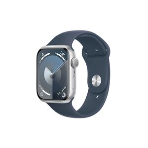 Apple Series 9 GPS 45 mm Boîtier en Aluminium Argent avec Bracelet de Sport Bleu Tempete - M/L - Publicité