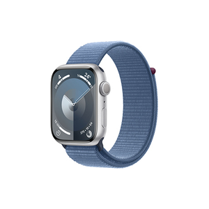 Apple Series 9 GPS 45 mm Boîtier en Aluminium Argent avec Boucle de Sport Bleu Tempete - Publicité