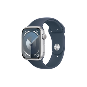 Apple Series 9 GPS 45 mm Boîtier en Aluminium Argent avec Bracelet de Sport Bleu Tempete - S/M - Publicité