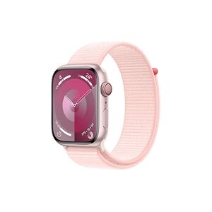 Apple Series 9 GPS + Cellular 45 mm Boîtier en Aluminium Rose avec Boucle de Sport Rose Clair - Publicité