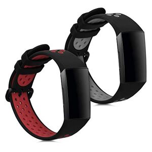 kwmobile Bracelet compatible avec Fitbit Charge 3 / Charge 4 bracelet 2x bracelet de rechange en silicone pour fitness tracker noir-rouge-noir-gris - Publicité