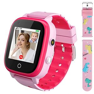 OKYUK 4G GPS Smartwatch pour Filles garçons, IP67 étanche Rose Sport Montre téléphone Intelligent pour Enfants, avec caméra WiFi Appel vidéo Appel téléphonique SOS podomètre Cadeau - Publicité