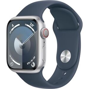 Apple Watch Series 9 (41 mm GPS + Cellular) Smartwatch avec boîtier Aluminium Argent et Bracelet Sport Bleu Orage (S/M). Suivi de l’activité Physique, apps Oxygène sanguin et ECG, résistance à l’Eau - Publicité