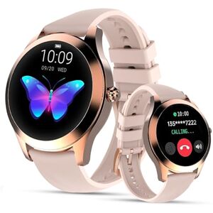 LUNIQUESHOP Nouvelle Round 2 Montre Connectée Femme Appel téléphone  Assistance Vocale  Smartwatch Tactile Petite Taille Ronde  Fréquence Cardiaque, Sommeil  Montre Intelligente Android iOS (Rose) - Publicité