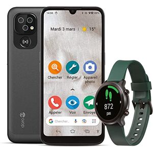 Doro 8100 + Watch Smartphone 4G Facile pour Seniors Écran 6.1" Triple Caméra- Montre Connectée Femme Homme Podomètre Haute Lisibilité Touche d'Assistance avec GPS (Noir+Montre Vert) - Publicité
