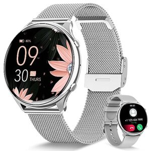 RUXINGX Montre Connectée Femme avec Appel, Smartwatch Suivi des Règles et Ovulation, 120+ Modes Sport/SpO2/Fréquence Cardiaque/Sommeil/Tension Artérielle Podometre Calories IP68 Android iOS Argent - Publicité