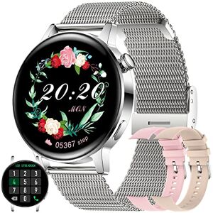 SGDDFIT Montre Connectée Femme avec Appel Bluetooth, 1,32'' Smartwatch Sport Étanche IP68 avec Fonction Féminine/SpO2/Fréquence Cardiaque/Sommeil/Lecteur Musique/Podomètre pour Android iOS (Argent) - Publicité