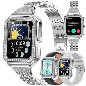 MYSHUN Montre Connectée Femme avec Appel Bluetooth, 1.59" HD Smartwatch avec Diamond/Cardiofrequencemetre/Sommeil, 100+ Modes Sportifs, 3 Bracelets, Etanche IP68 Smart Watch pour Android iOS Argent - Publicité