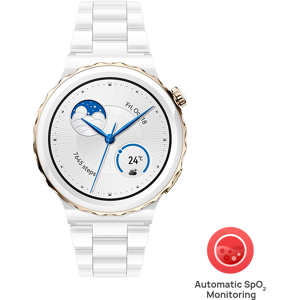 Huawei WATCH GT 3 Pro Elegant Céramique Blanc / 43mm / GPS / Bluetooth 5.2 / Microphone / Charge sans fil / Compatible avec iOS et Android - Publicité