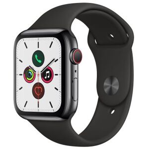 Apple Watch Series 5 Cellular 44 mm Boîtier en Acier Inoxydable Gris Sidéral avec Bracelet Sport Noir Tailles S/M et M/L - Publicité