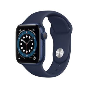 Apple Watch Series 6 GPS, 40mm boitier aluminium bleu avec bracelet sport bleu marine - Publicité