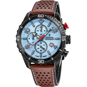 Montre Festina Timeless Chronograph F20519/1 Bleu, Bracelet Cuir, Homme