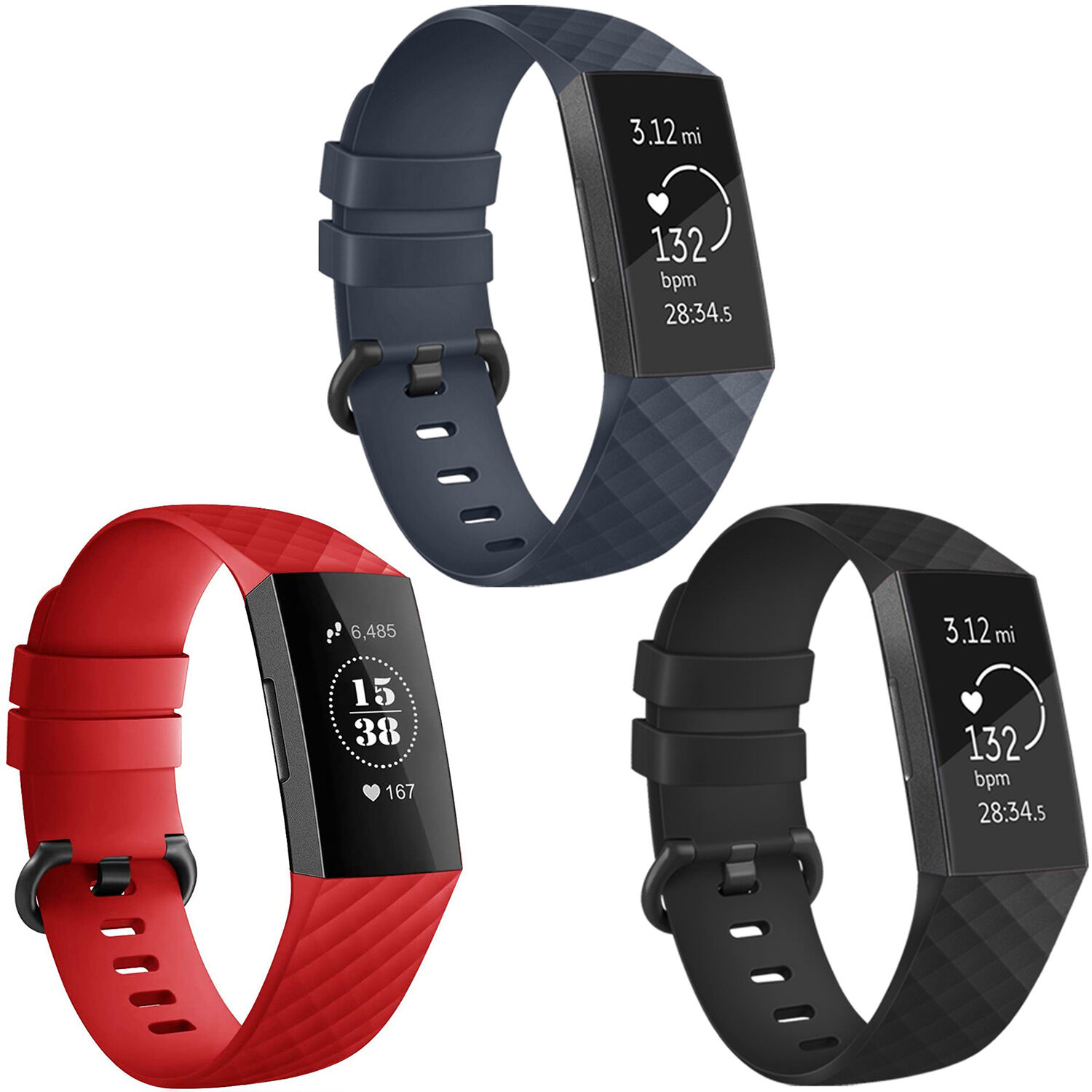 iMoshion Multipack bracelet silicone pour le Fitbit Charge 3 / 4 - Noir / Bleu / Rouge