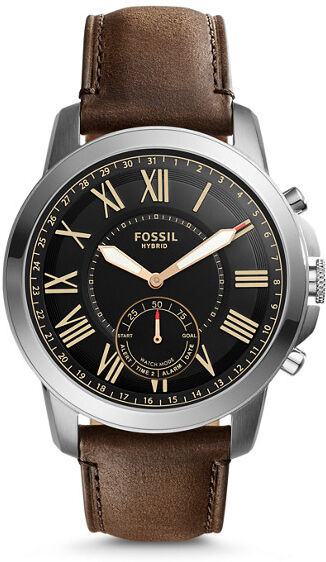 Fossil Men Montre Connectée Hybride - Fossil Grant En Cuir Marron Argent - One size