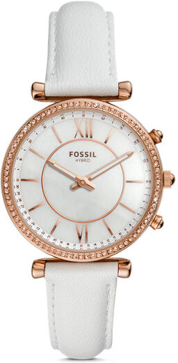 Fossil Unisex Montre Connectée Hybride - Carlie En Cuir Blanc Rose/Blanc - One size