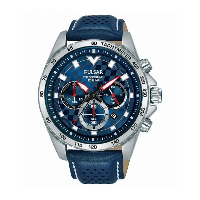 Pulsar Sport Montre Homme Chrono Acier Cuir Bleu PT3A61X1