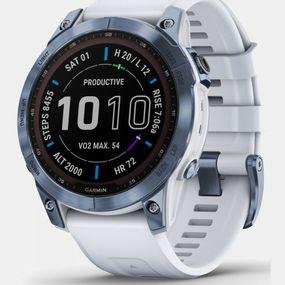 Garmin Fenix 7 Sapphire Solar Multisport GPS Watch Mineral Blue Titanium / Whitestone Band Size: (One Size)