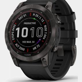 Garmin Fenix 7 Sapphire Solar Multisport GPS Watch Carbon Grey / Titanium Black Band Size: (One Size)