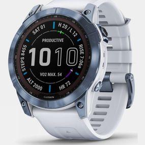 Garmin Fenix 7X Sapphire Solar Multisport GPS Watch Mineral Blue Titanium / Whitestone Band Size: (One Size)