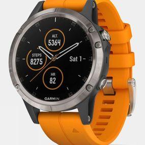 Garmin Fenix 5 Plus Sapphire Titanium Multisport GPS Watch Titanium/Solar Orange Size: (One Size)