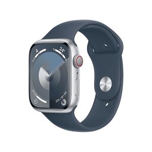Apple Watch Series 9 GPS + Cellular, Cassa 45 mm in alluminio argento con Cinturino Sport blu tempesta - M/L