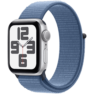 Apple Watch SE GPS, Cassa 40 mm in alluminio argento con Sport Loop blu inverno 2023