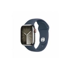 Apple Watch Seriesâ 9 Gps + Cellular 41mm Silver Stainless Steel Case With Storm Blue Sport Band - M/l - Mrj33ql/a