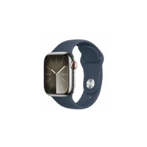 Apple Watch Seriesâ 9 Gps + Cellular 41mm Silver Stainless Steel Case With Storm Blue Sport Band - S/m - Mrj23ql/a