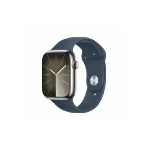 Apple Watch Seriesâ 9 Gps + Cellular 45mm Silver Stainless Steel Case With Storm Blue Sport Band - S/m - Mrmn3ql/a
