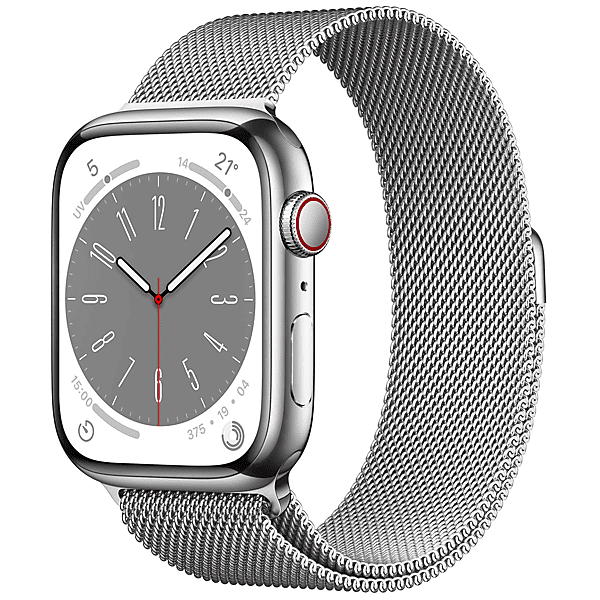 apple watch series 8 gps + cellular 45mm cassa in acciaio inossidabile color argento con loop maglia milanese argento