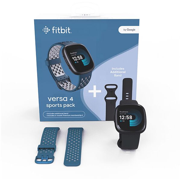 fitbit smartwatch  versa 4 bundle, nero/ nero zaffiro