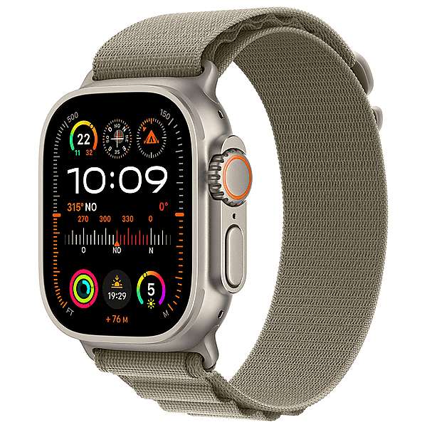 apple watch ultra 2 gps + cellular, cassa 49 mm in titanio con alpine loop oliva - large