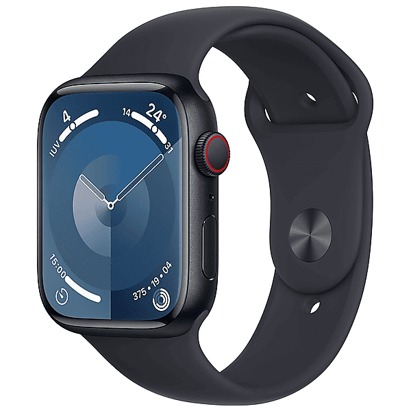 apple watch series 9 gps + cellular, cassa 45 mm in alluminio mezzanotte con cinturino sport - m/l