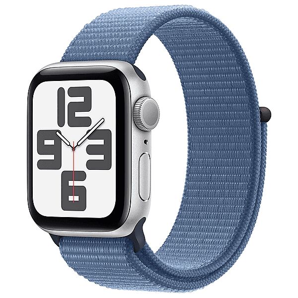 apple watch se gps, cassa 40 mm in alluminio argento con sport loop blu inverno 2023